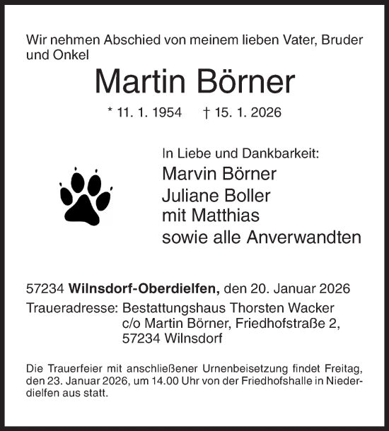 Traueranzeige von Martin Börner von Siegener Zeitung