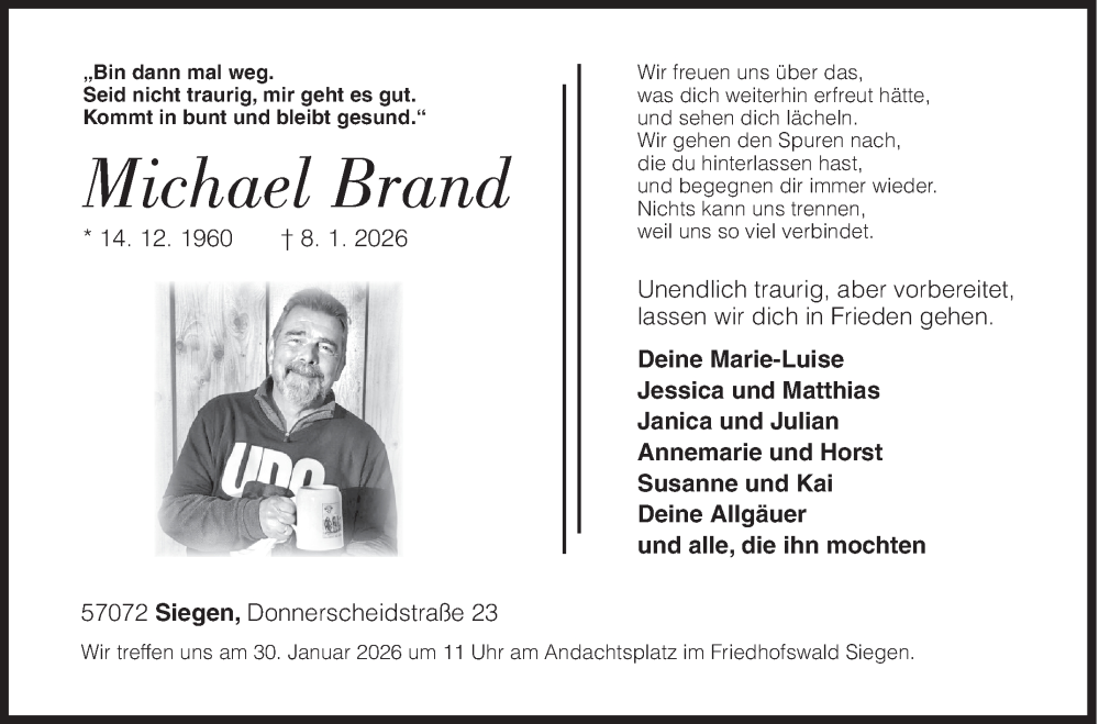  Traueranzeige für Michael Brand vom 17.01.2026 aus Siegener Zeitung