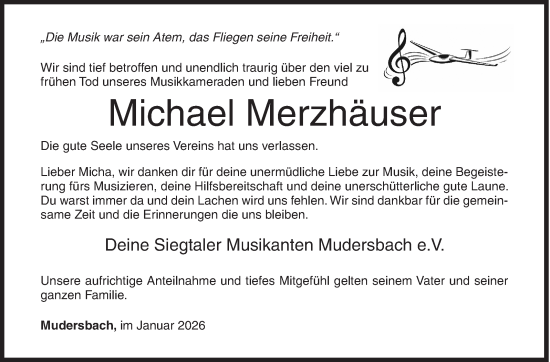 Traueranzeige von Michael Merzhäuser von Siegener Zeitung