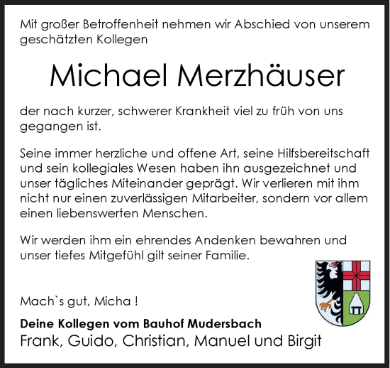 Traueranzeige von Michael Merzhäuser von Siegener Zeitung
