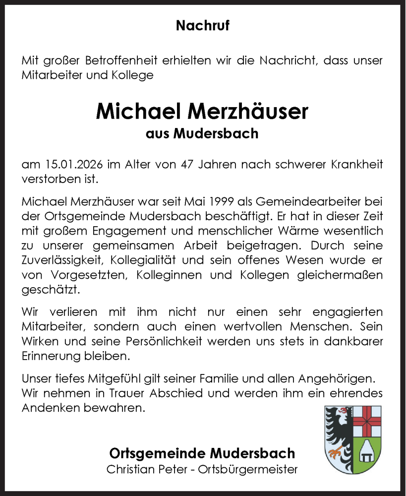  Traueranzeige für Michael Merzhäuser vom 17.01.2026 aus Siegener Zeitung