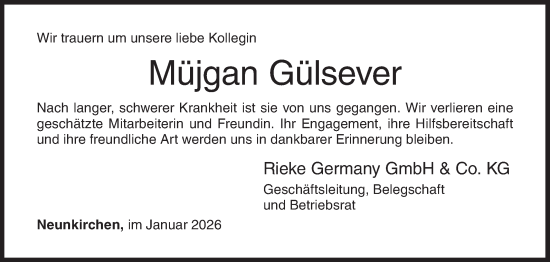Traueranzeige von Müjgan Gülsever von Siegener Zeitung