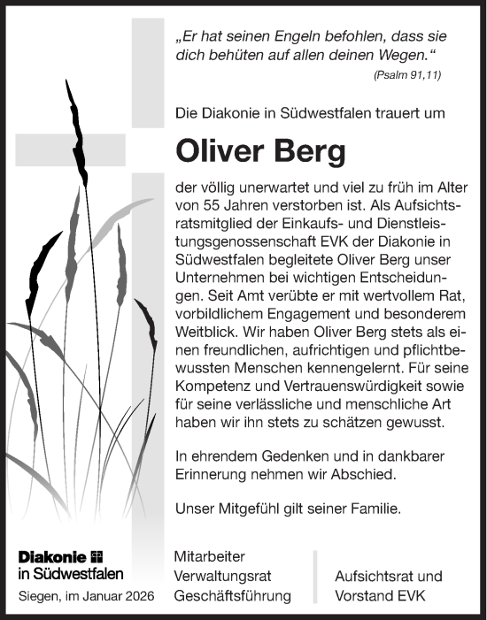 Traueranzeige von Oliver Berg von Siegener Zeitung