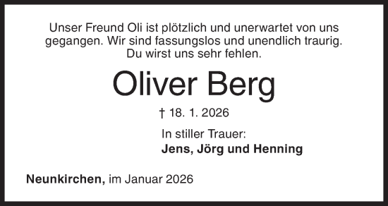 Traueranzeige von Oliver Berg von Siegener Zeitung