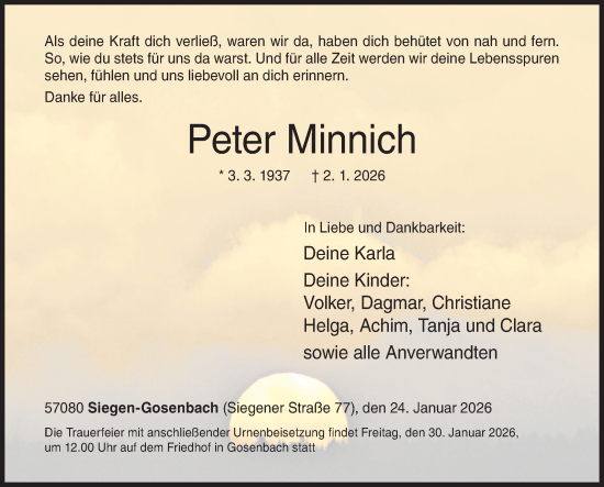 Traueranzeige von Peter Minnich von Siegener Zeitung