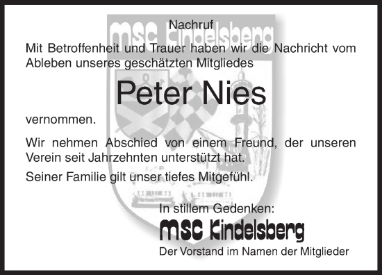 Traueranzeige von Peter Nies von Siegener Zeitung