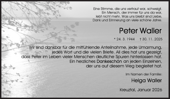 Traueranzeige von Peter Waller von Siegener Zeitung