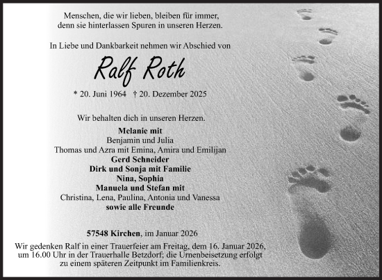 Traueranzeige von Ralf Roth von Siegener Zeitung