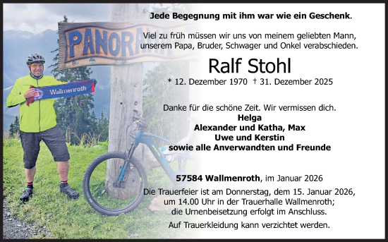Traueranzeige von Ralf Stohl von Siegener Zeitung