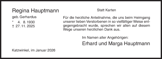 Traueranzeige von Regina Hauptmann von Siegener Zeitung