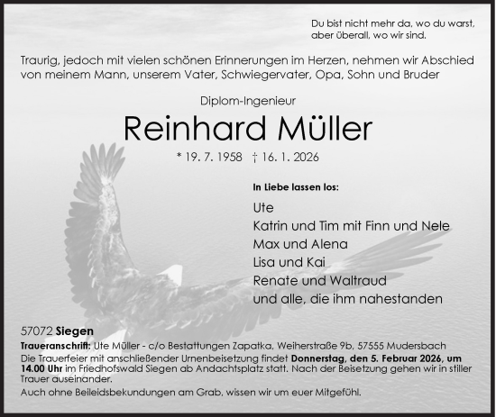 Traueranzeige von Reinhard Müller von Siegener Zeitung