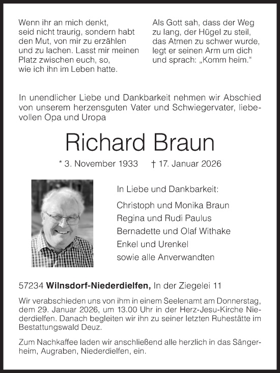 Traueranzeige von Richard Braun von Siegener Zeitung