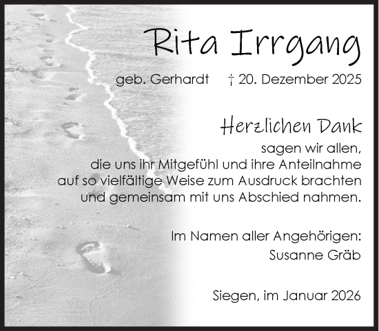 Traueranzeige von Rita Irrgang von Siegener Zeitung