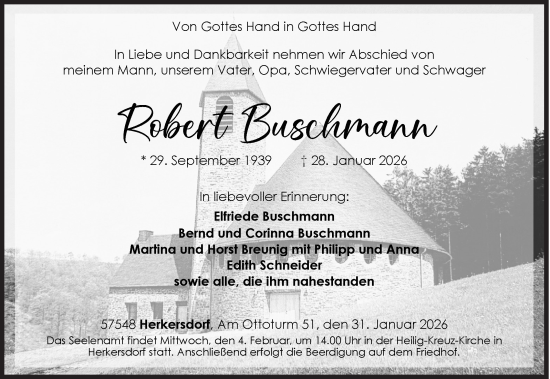 Traueranzeige von Robert Buschmann von Siegener Zeitung