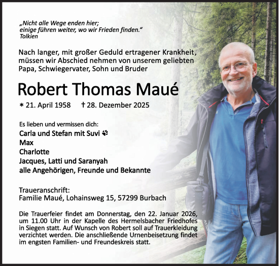 Traueranzeige von Robert Thomas Maué von Siegener Zeitung