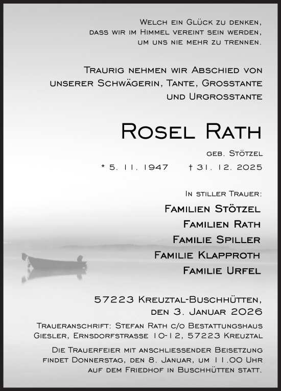 Traueranzeige von Rosel Rath von Siegener Zeitung