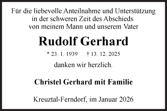 Traueranzeige von Rudolf Gerhard von Siegener Zeitung