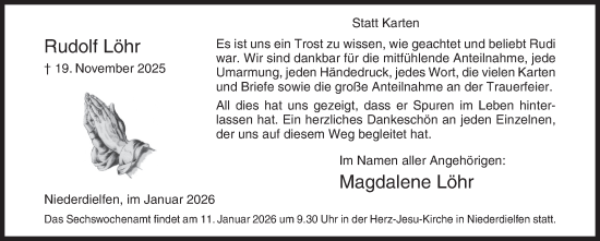 Traueranzeige von Rudolf Löhr von Siegener Zeitung