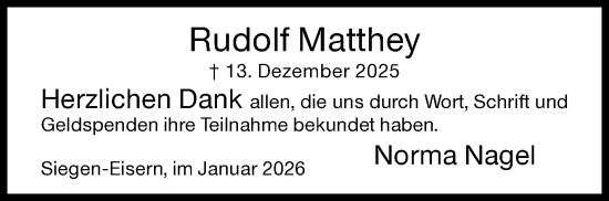 Traueranzeige von Rudolf Matthey von Siegener Zeitung