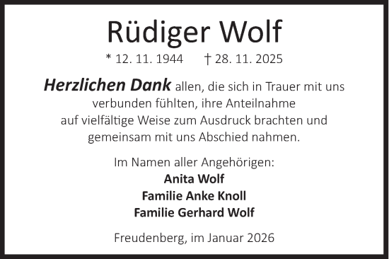 Traueranzeige von Rüdiger Wolf von Siegener Zeitung