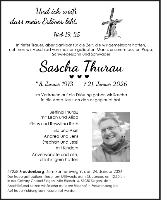 Traueranzeige von Sascha Thurau von Siegener Zeitung