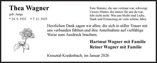 Traueranzeige von Thea Wagner von Siegener Zeitung