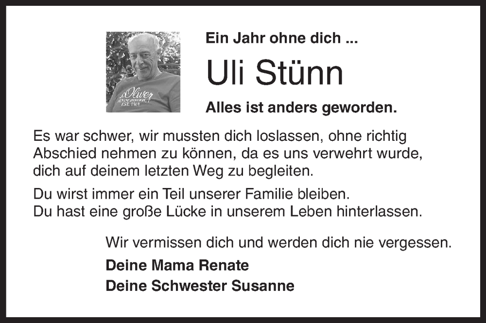  Traueranzeige für Uli Stünn vom 29.01.2026 aus Siegener Zeitung