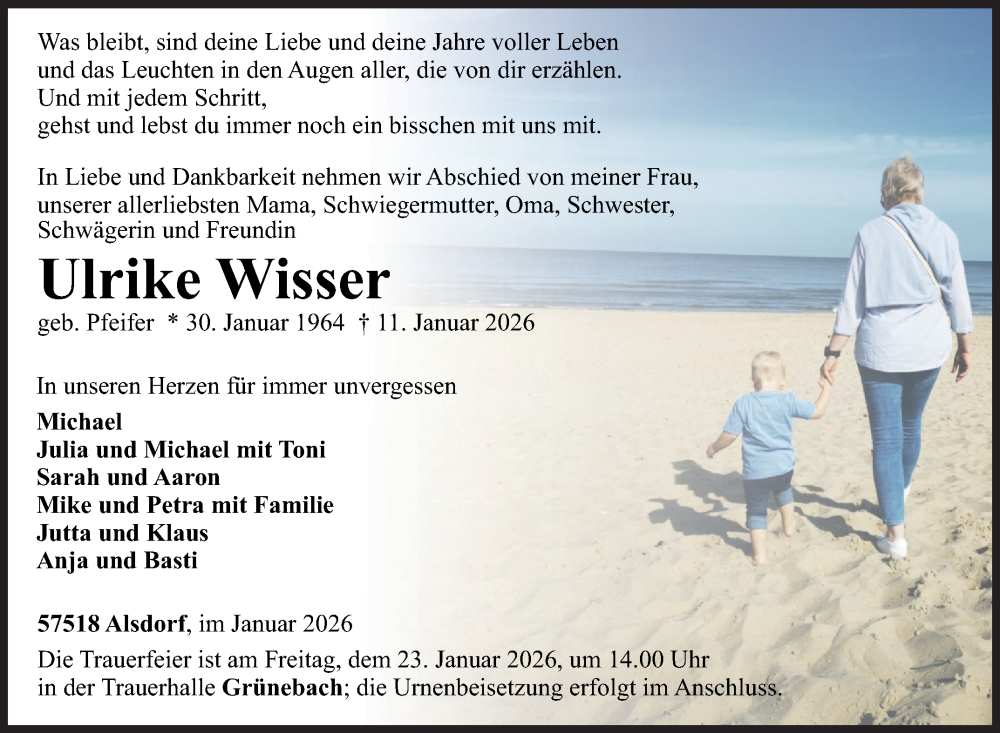  Traueranzeige für Ulrike Wisser vom 17.01.2026 aus Siegener Zeitung