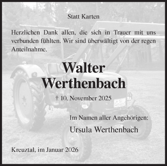 Traueranzeige von Walter Werthenbach von Siegener Zeitung