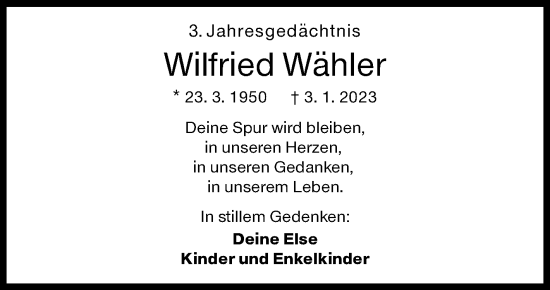 Traueranzeige von Wilfried Wähler von Siegener Zeitung
