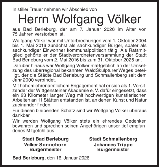 Traueranzeige von Wolfgang Völker von Siegener Zeitung