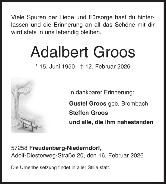 Traueranzeige von Adalbert Groos von Siegener Zeitung