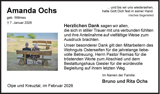 Traueranzeige von Amanda Ochs von Siegener Zeitung