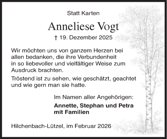 Traueranzeige von Anneliese Vogt von Siegener Zeitung