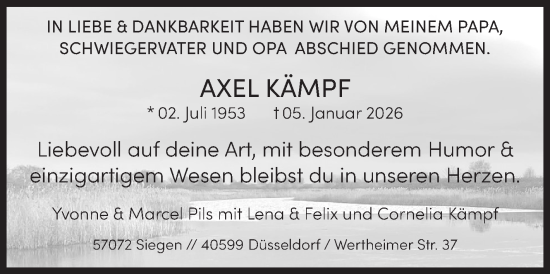 Traueranzeige von Axel Kämpf von Siegener Zeitung