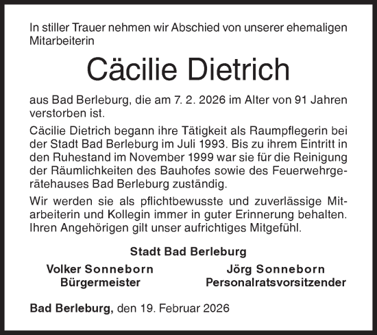 Traueranzeige von Cäcilie Dietrich von Siegener Zeitung