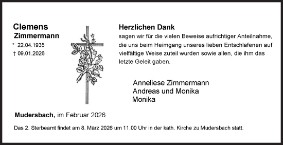 Traueranzeige von Clemens Zimmermann von Siegener Zeitung