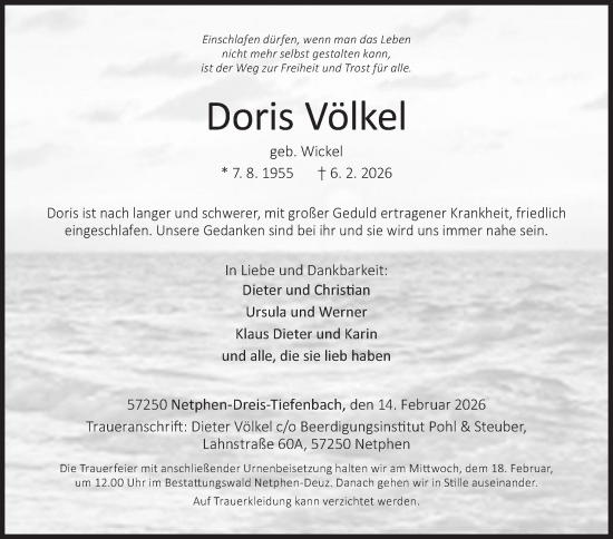 Traueranzeige von Doris Völkel von Siegener Zeitung