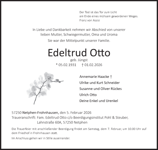 Traueranzeige von Edeltrud Otto von Siegener Zeitung