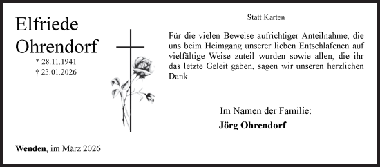 Traueranzeige von Elfriede Ohrendorf von Siegener Zeitung