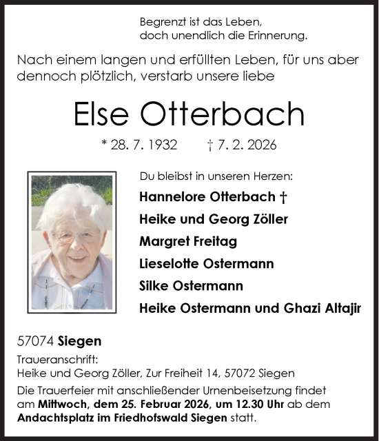 Traueranzeige von Else Otterbach von Siegener Zeitung