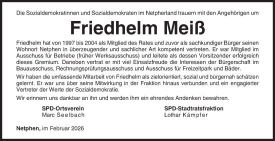 Traueranzeige von Friedhelm Meiß von Siegener Zeitung