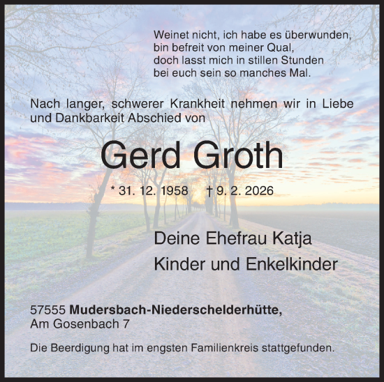 Traueranzeige von Gerd Groth von Siegener Zeitung