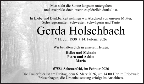 Traueranzeige von Gerda Holschbach von Siegener Zeitung