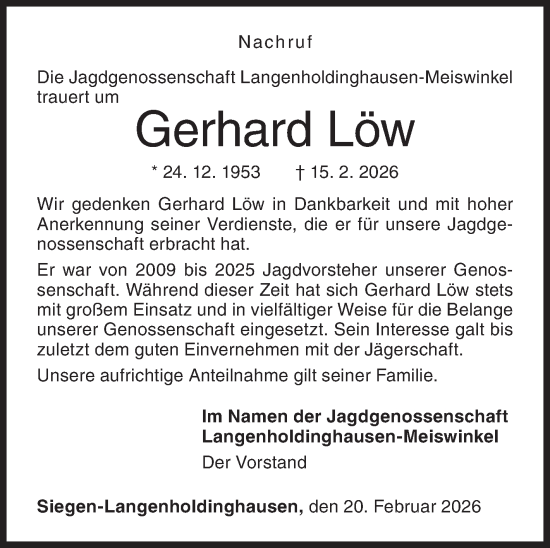 Traueranzeige von Gerhard Löw von Siegener Zeitung