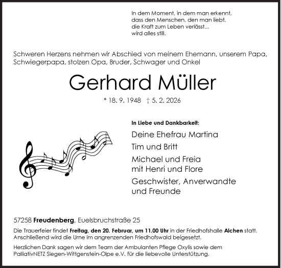 Traueranzeige von Gerhard Müller von Siegener Zeitung