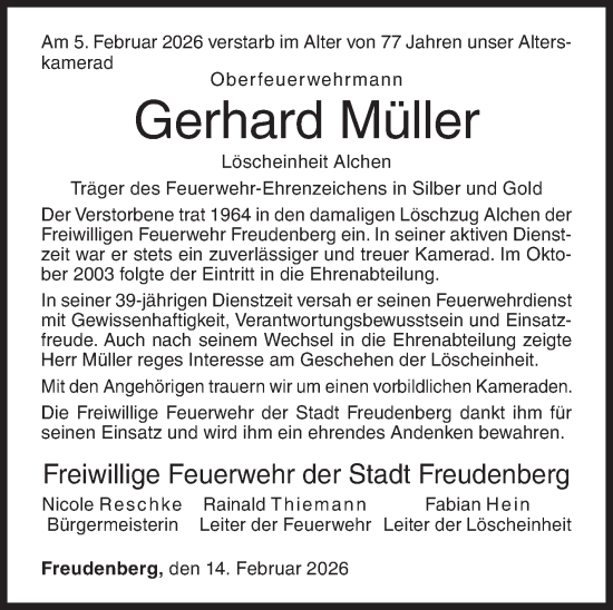 Traueranzeige von Gerhard Müller von Siegener Zeitung