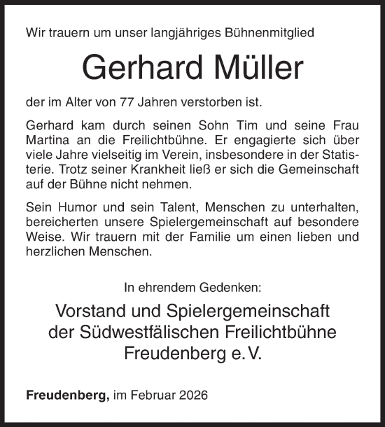 Traueranzeige von Gerhard Müller von Siegener Zeitung