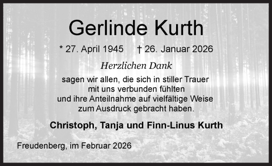 Traueranzeige von Gerlinde Kurth von Siegener Zeitung