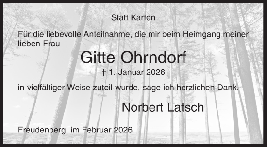 Traueranzeige von Gitte Ohrndorf von Siegener Zeitung